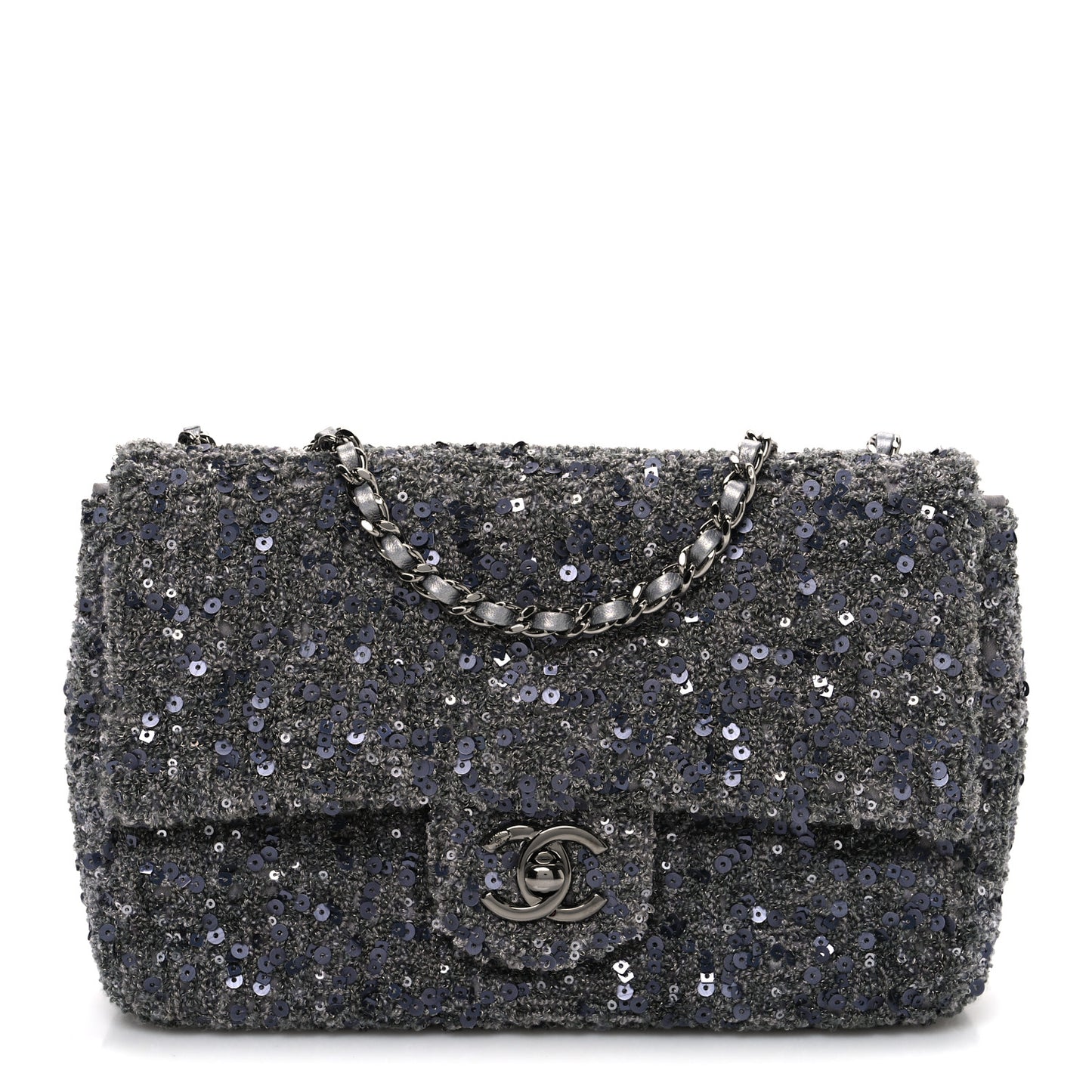 Sequin Quilted Small Single Flap Grey Dark Grey