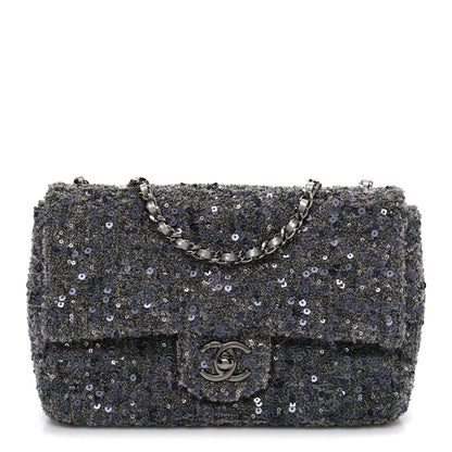 Chanel Sequin Quilted Small Single Flap Grey Dark Grey 1 of 10