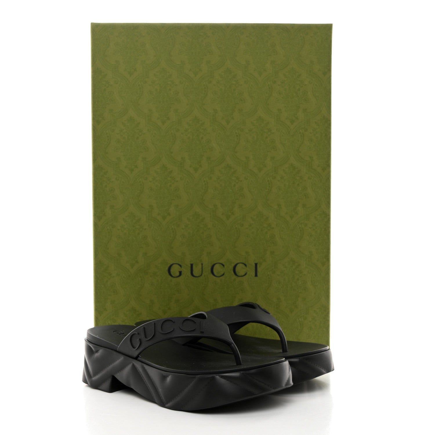 Gucci Rubber Chevron Logo Embossed Womens Thong Platform Sandals 35 Black 9 of 9