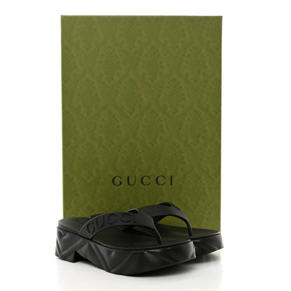 Gucci Rubber Chevron Logo Embossed Womens Thong Platform Sandals 35 Black 9 of 9