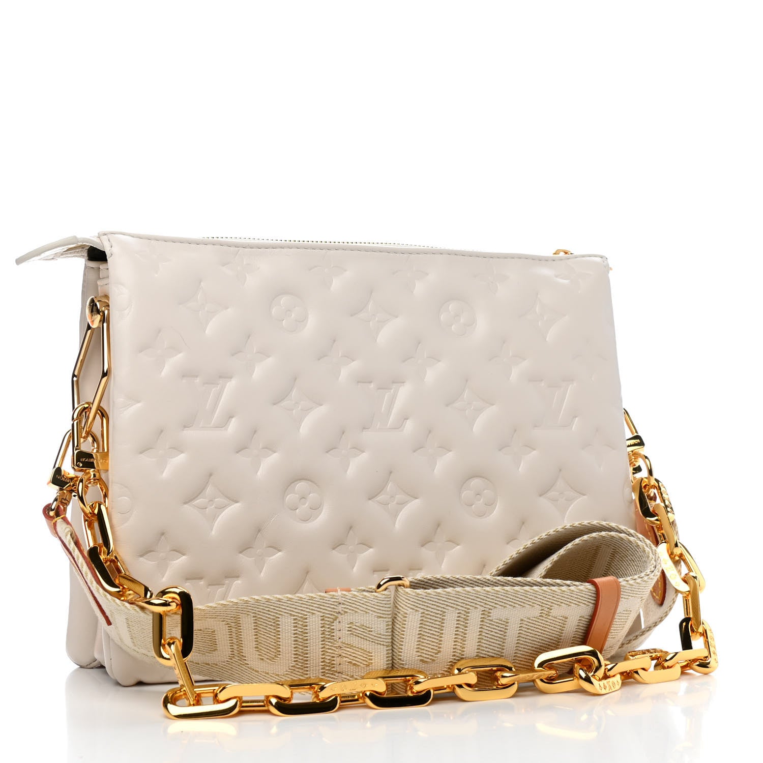 Louis Vuitton Lambskin Embossed Monogram Coussin PM Beige Cream 2 of 4