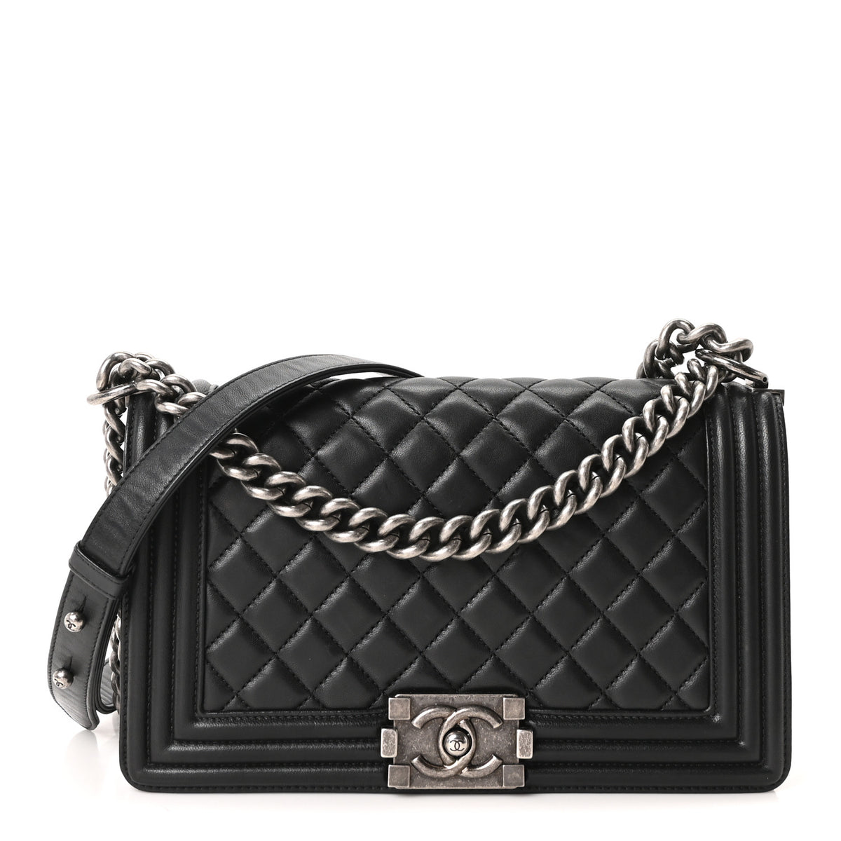 Lambskin Quilted Medium Boy Flap Black