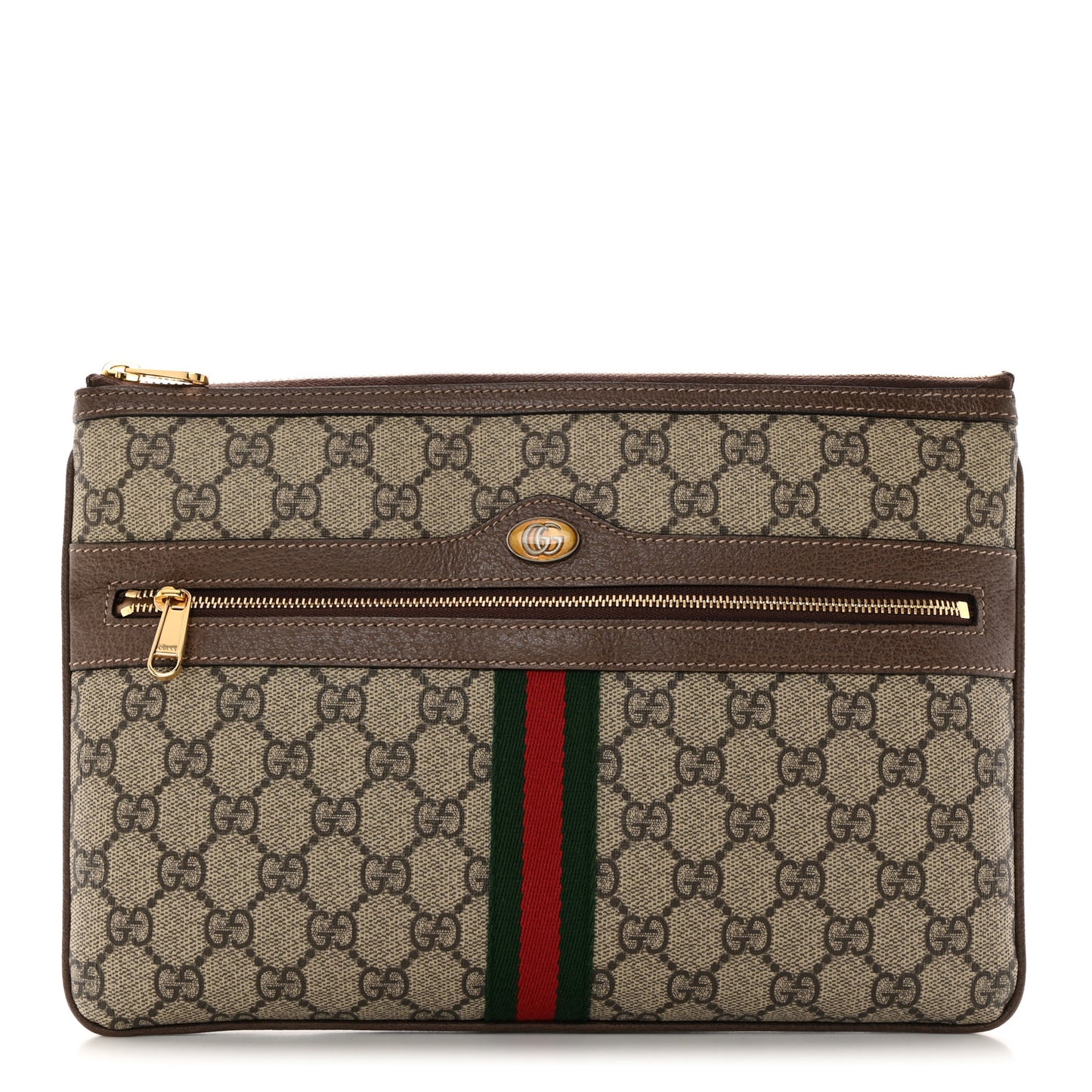GG Supreme Monogram Large Ophidia Pouch Clutch Brown