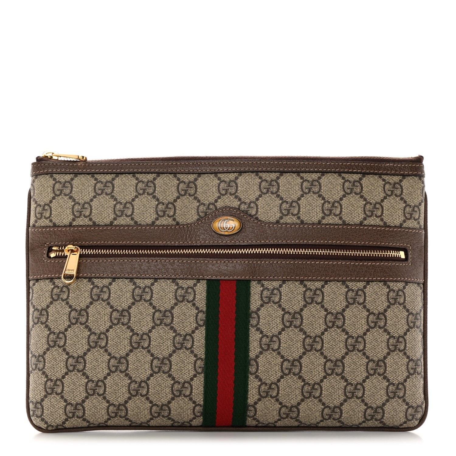 Gucci GG Supreme Monogram Large Ophidia Pouch Clutch Brown 1 of 7