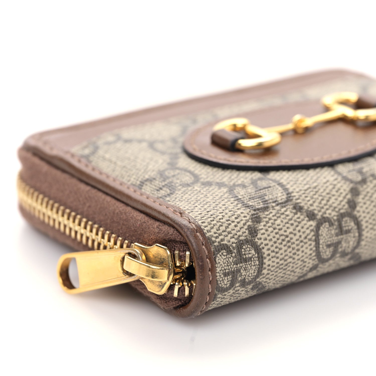 Gucci GG Supreme Monogram Azalea Calfskin Horsebit 1955 Zip Around ID Card Case Wallet Beige Ebony Brown Sugar 7 of 8