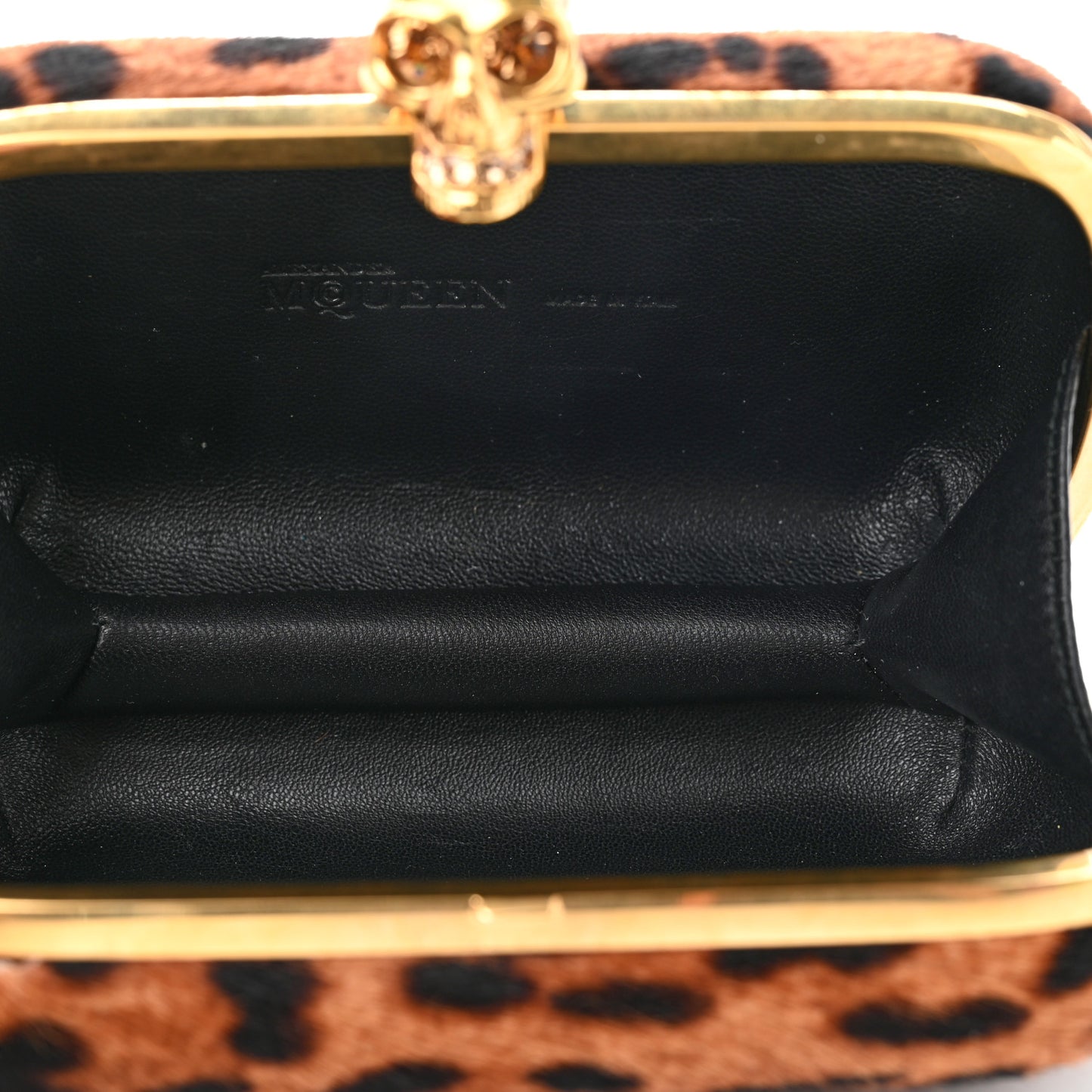 Calf Hair Leopard Print Skull Box Clutch