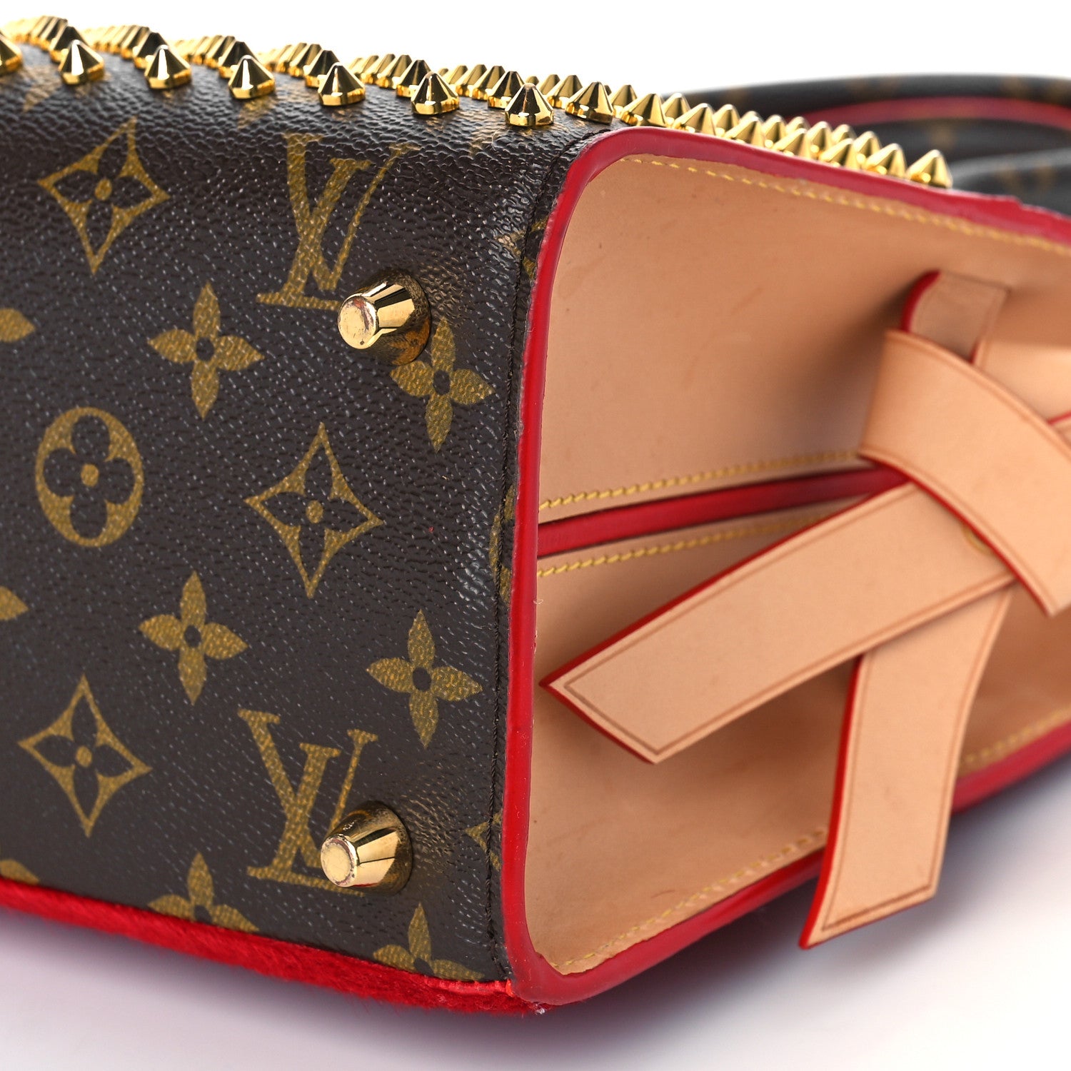 Louis Vuitton Monogram Calf Hair Spikes Iconoclasts Christian Louboutin Tote Red 8 of 11
