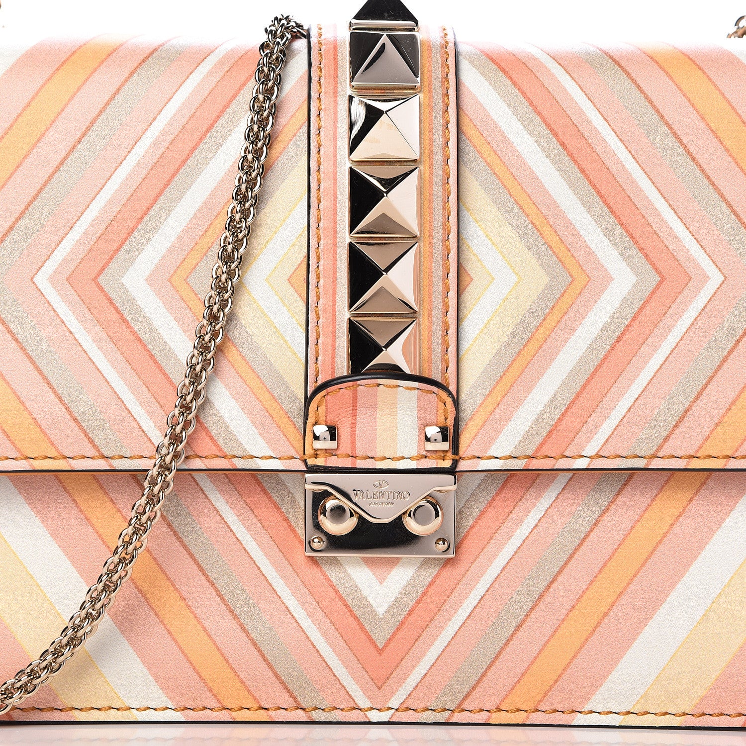 Valentino Garavani Vitello Native Couture 1975 Medium Glam Lock Rockstud Flap Mandarin Sorbet 7 of 12