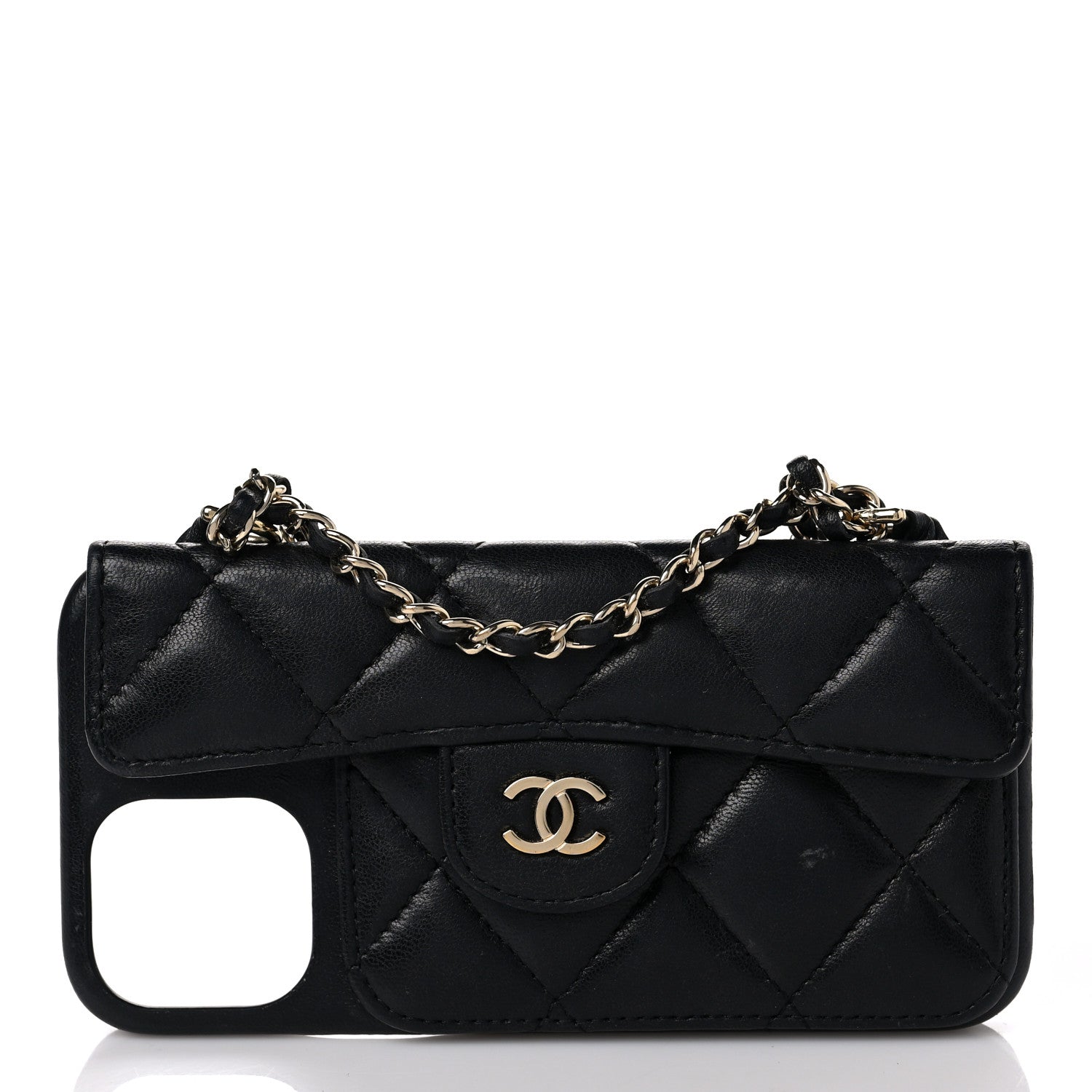 Chanel Lambskin Quilted iPhone XII Pro Holder With Chain Black 2 of 7