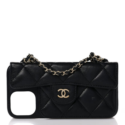 Chanel Lambskin Quilted iPhone XII Pro Holder With Chain Black 2 of 7