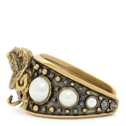 Christian Dior Metal Pearl Crystal Dior D-Wild Lion Cuff Antique Gold 4 of 5