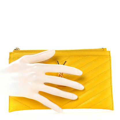 Saint Laurent Grain De Poudre Chevron Monogram Bill Pouch Mimosa 2 of 9