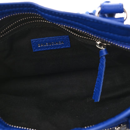 Balenciaga Agneau Classic Silver Hardware Mini City Logo Strap Bleu Electric Black 6 of 10