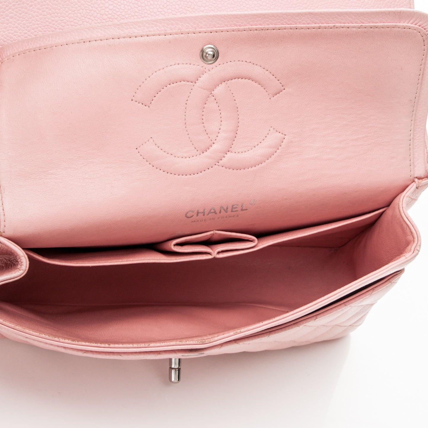 Caviar Quilted Medium Double Flap Pink