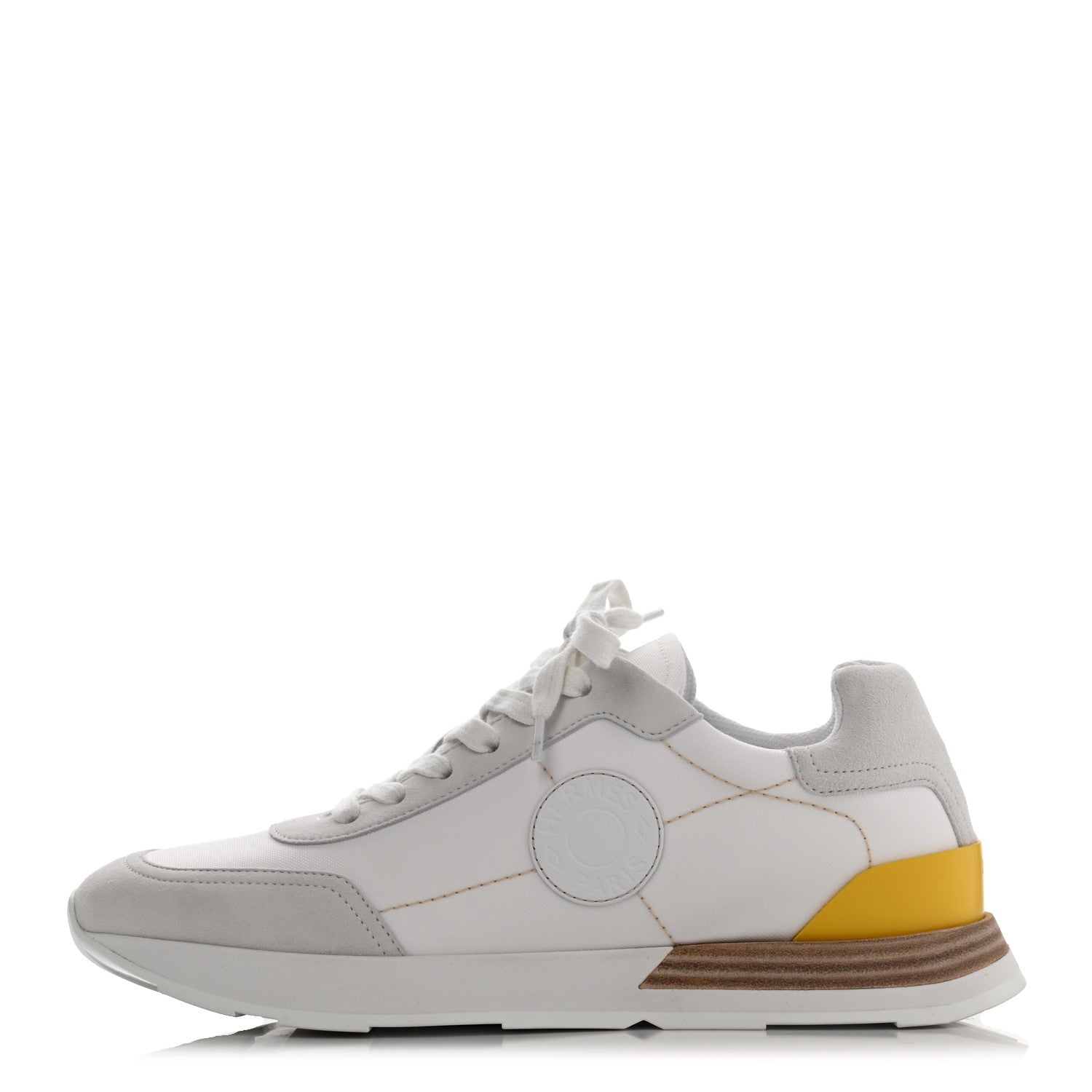 Hermes Technical Canvas Calfskin Womens Drive Sneakers 38 White 1 of 10
