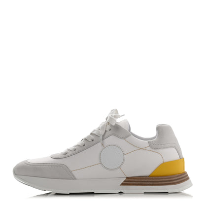 Hermes Technical Canvas Calfskin Womens Drive Sneakers 38 White 1 of 10