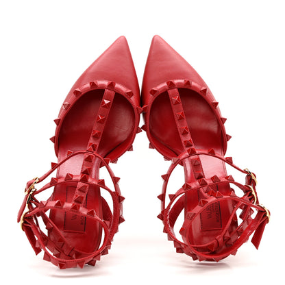 Valentino Garavani Calfskin Lacquered Monochrome Rockstud Ankle Strap 65mm Pumps 38.5 Rosso Valentino 2 of 10