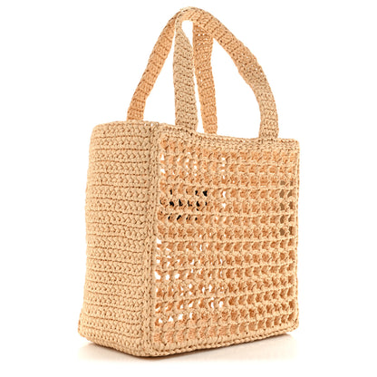 Prada Yarn Raffia Effect Crochet Logo Embroidered Small Tote Bag Naturale 3 of 12
