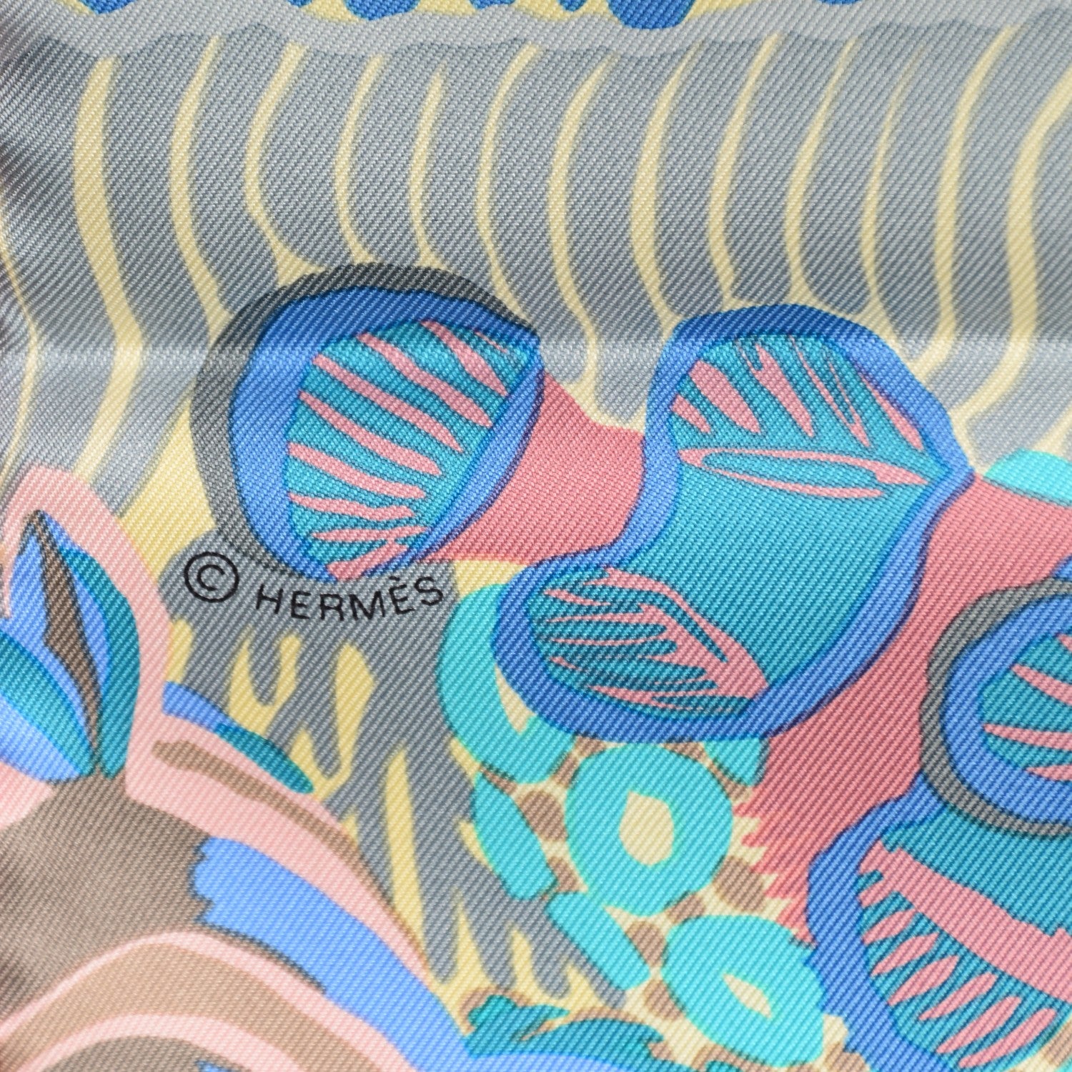 Hermes Silk Under The Waves Scarf 90 Aqua Rose Pale Turquoise 6 of 8