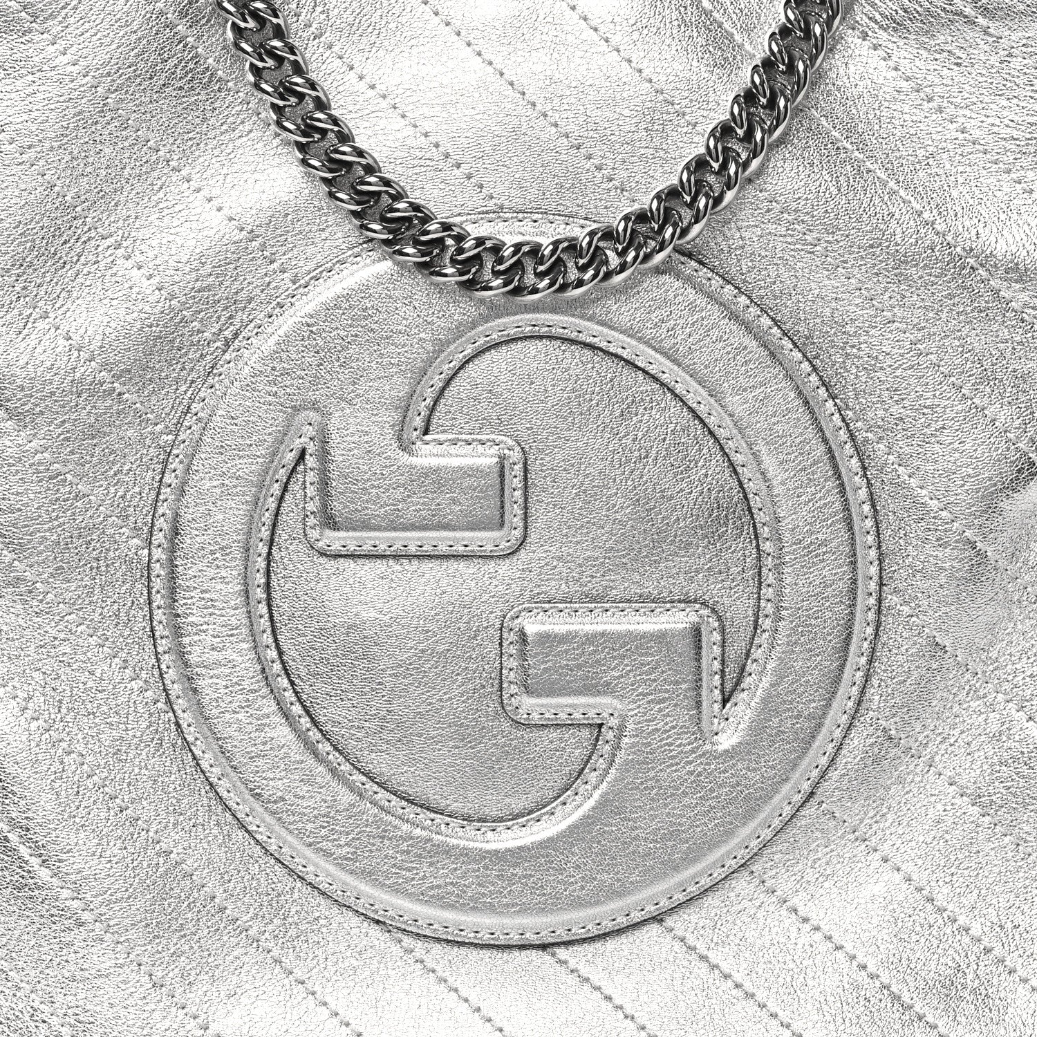 Gucci Sakai Be Green Calfskin Diagonal Stitched Small Blondie Tote Silver 8 of 10