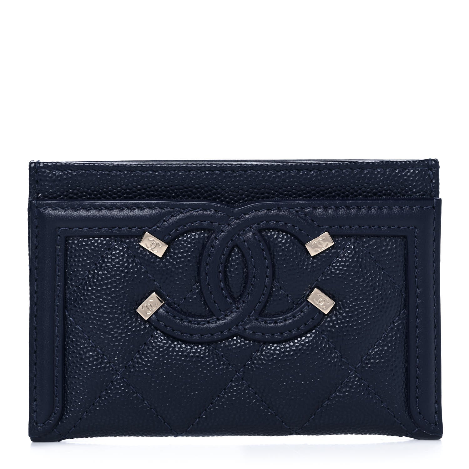Chanel Caviar Quilted Filigree Card Holder Navy Blue 1 of 11