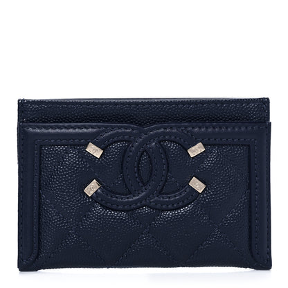 Chanel Caviar Quilted Filigree Card Holder Navy Blue 1 of 11