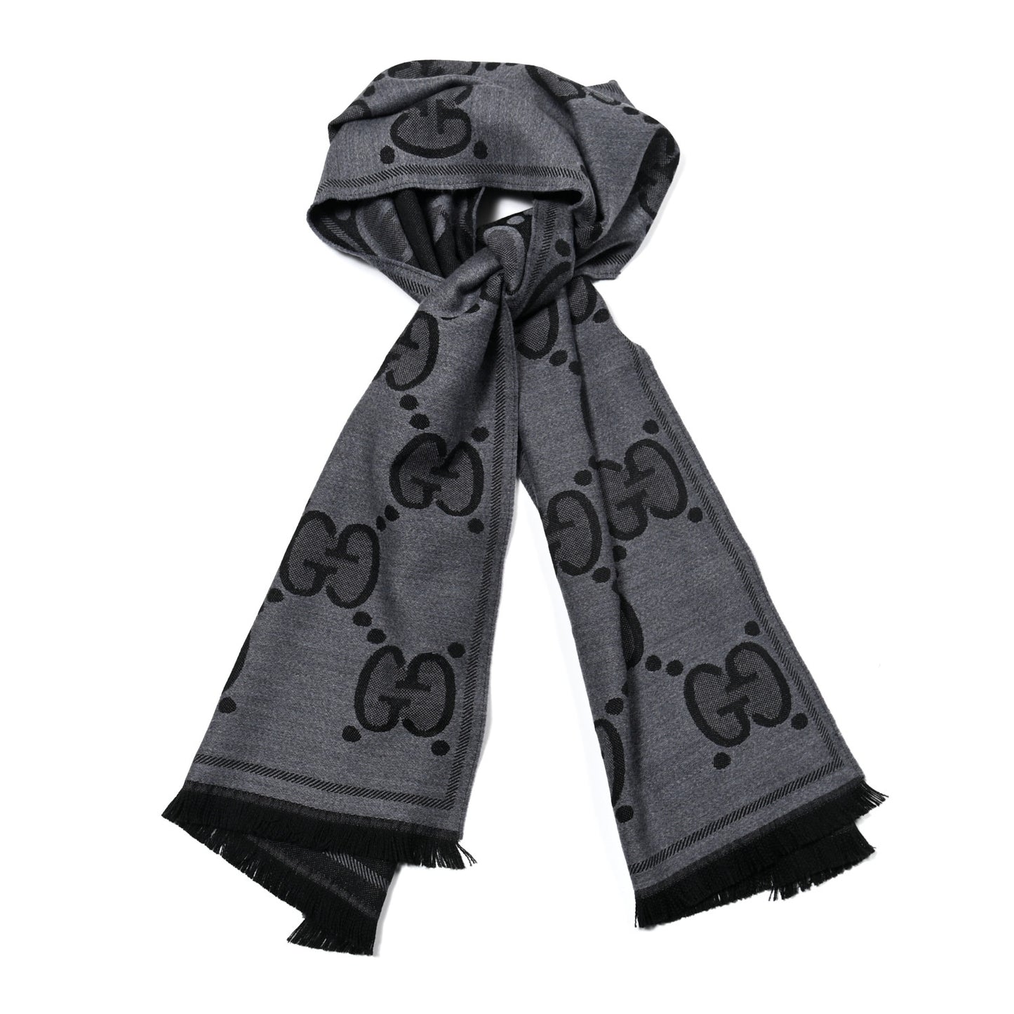 Wool Jacquard Monogram Jumbo GG Nest Mel Scarf Lead Black