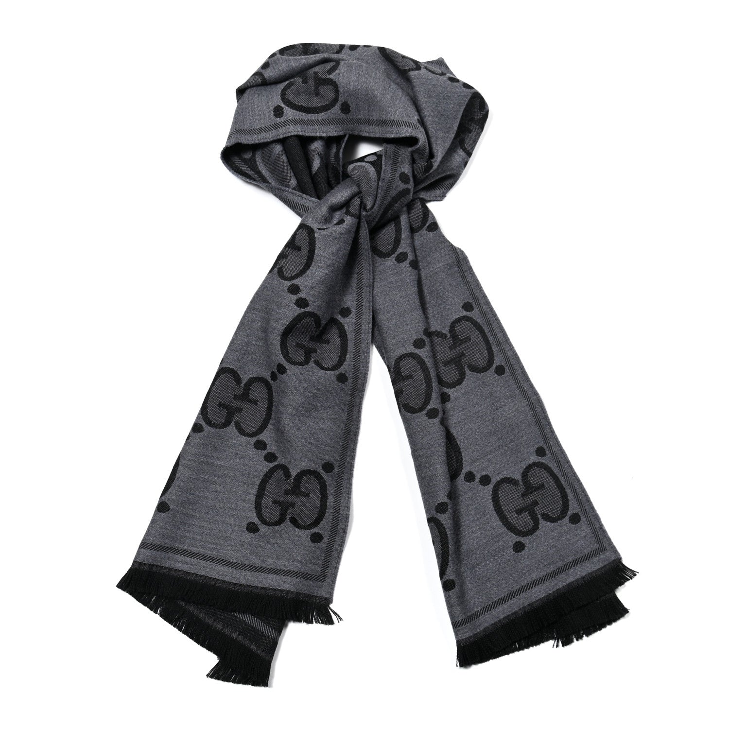 Gucci Wool Jacquard Monogram Jumbo GG Nest Mel Scarf Lead Black 1 of 4