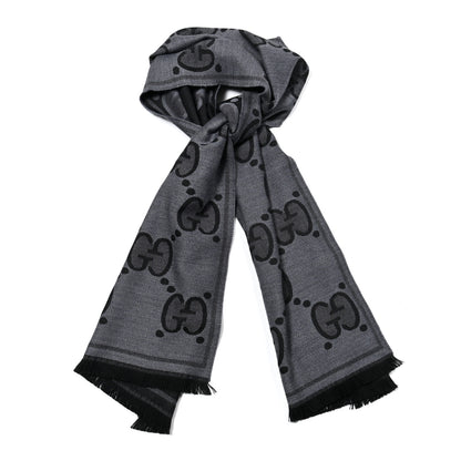 Gucci Wool Jacquard Monogram Jumbo GG Nest Mel Scarf Lead Black 1 of 4