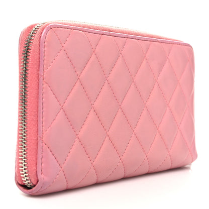 Chanel Lambskin Quilted Large Gusset Zip Around Wallet Pink 3 of 13