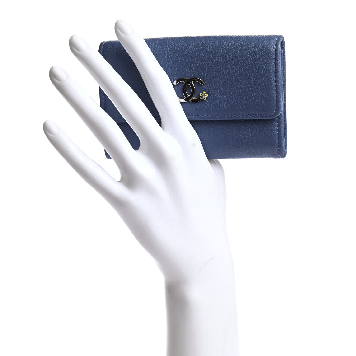 Chanel Goatskin Camellia CC Flap Card Holder Blue 2 of 8