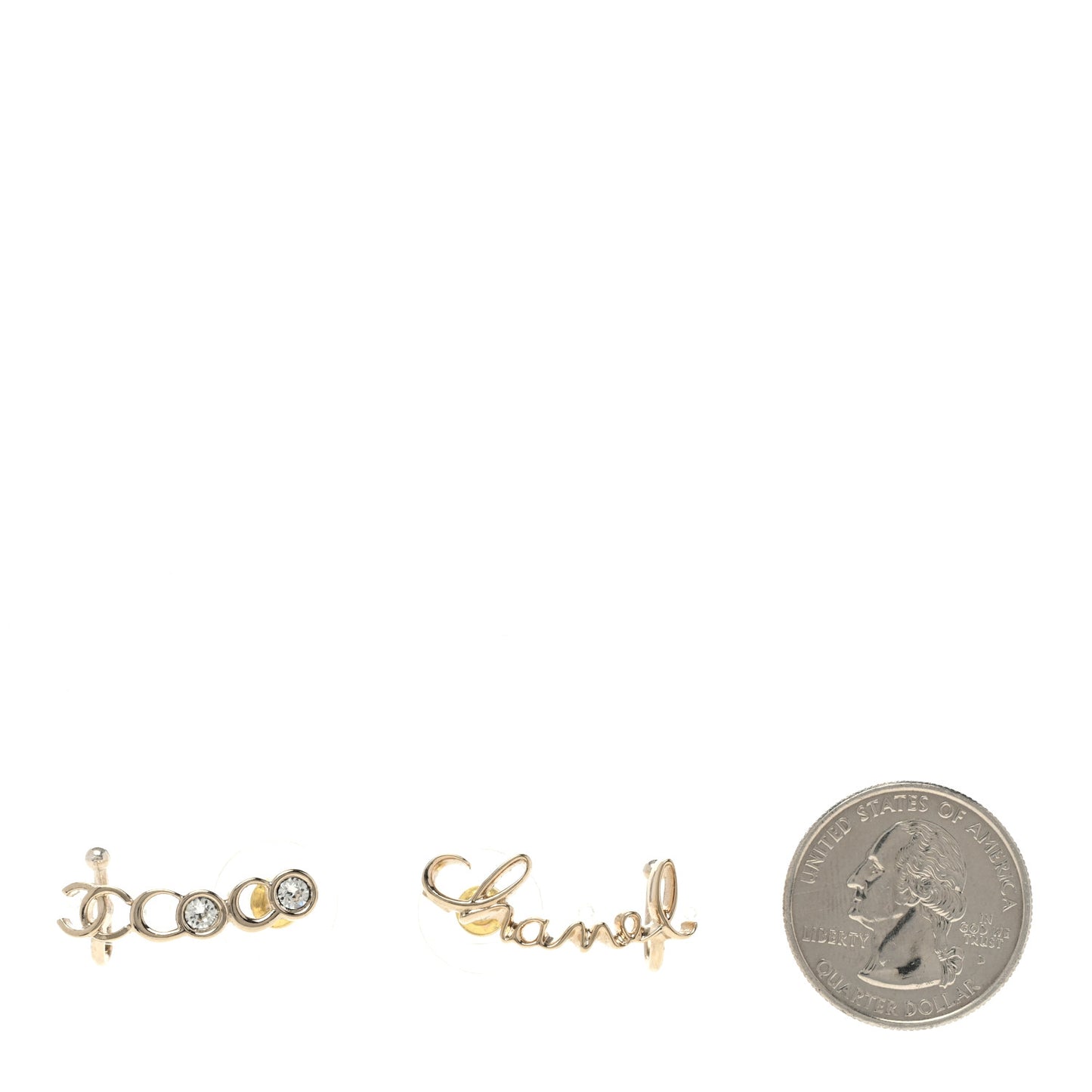 Metal Crystal Coco Script CC Climber Earrings Gold
