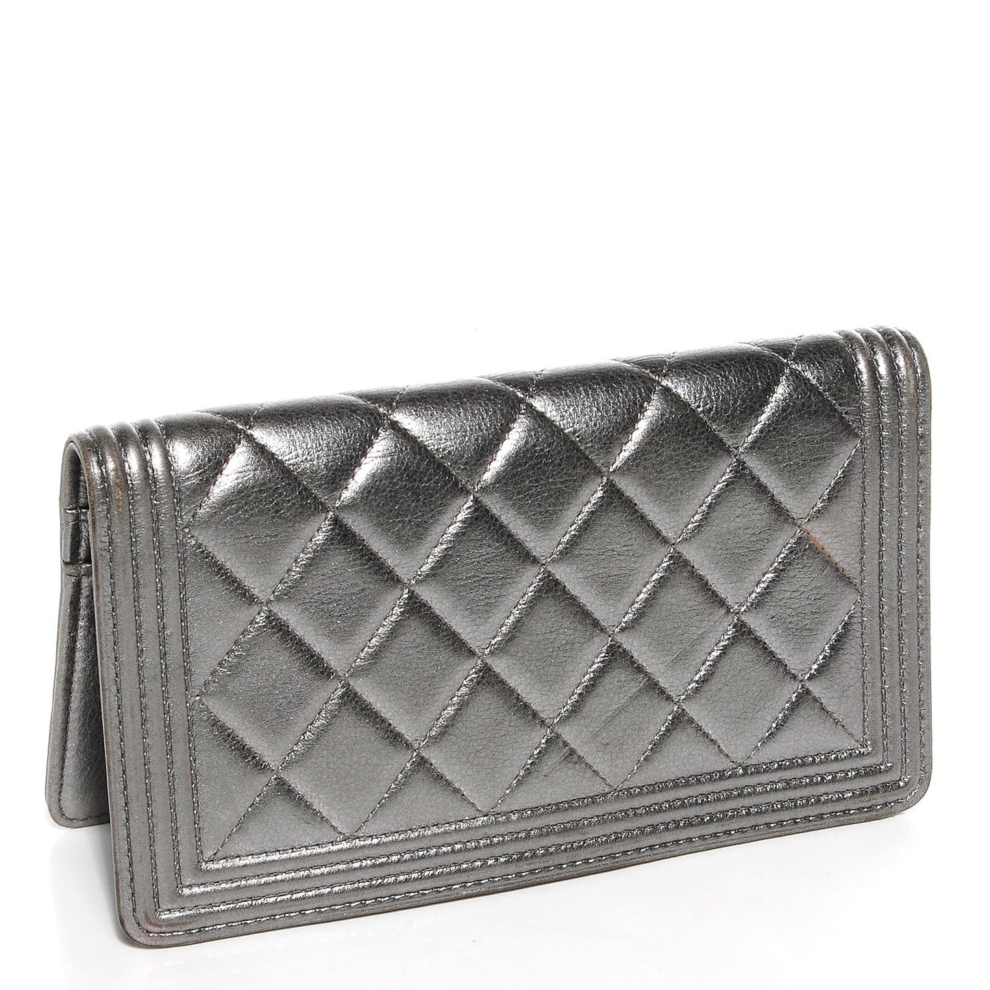 Metallic Calfskin Quilted Boy Yen Wallet Silver