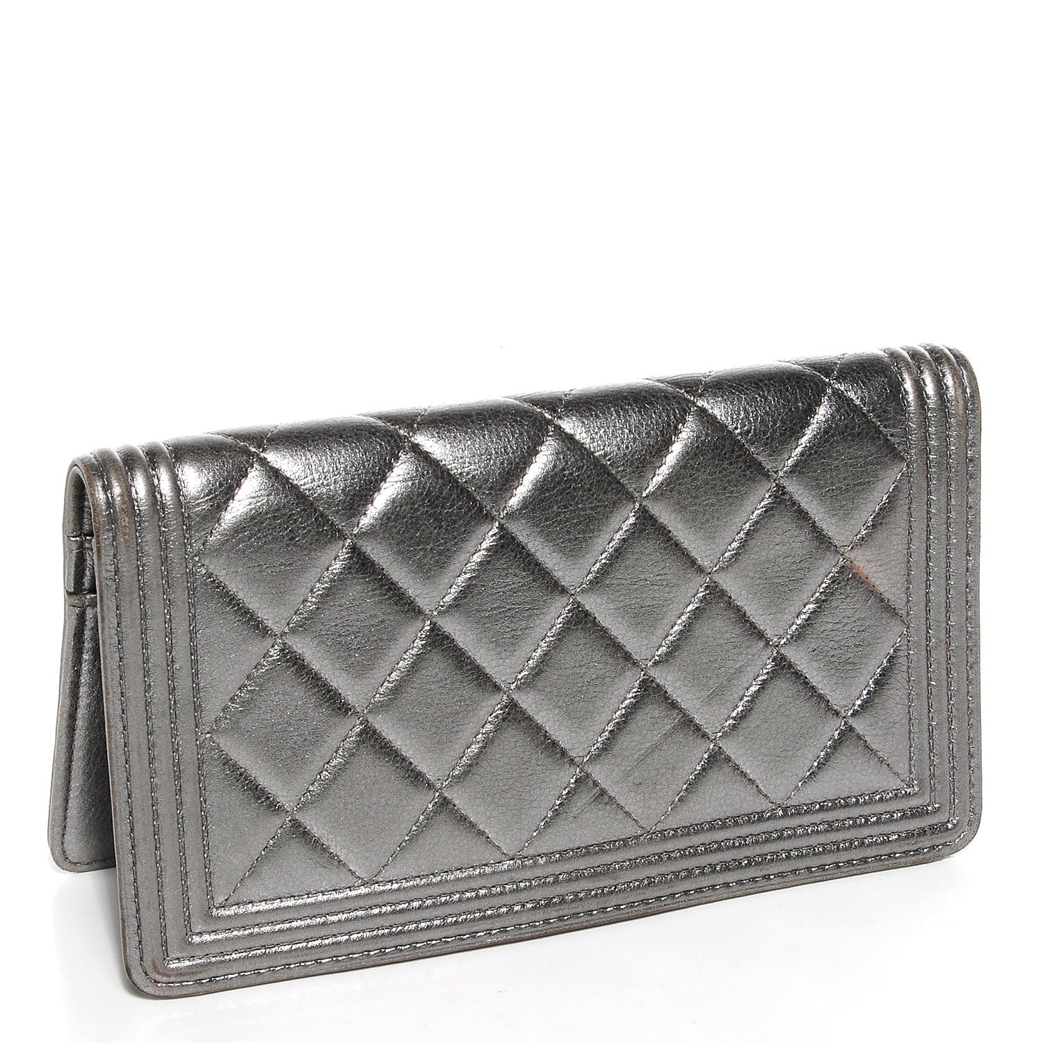 Chanel Metallic Calfskin Quilted Boy Yen Wallet Silver 4 of 8