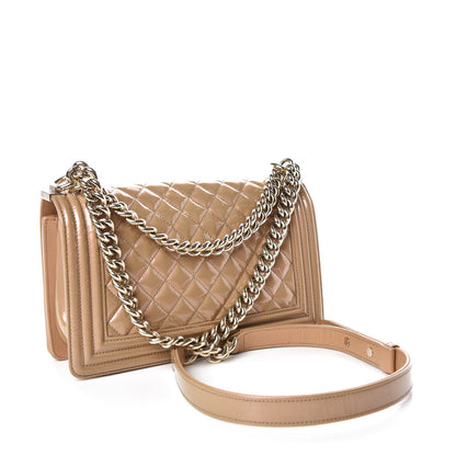 Chanel Patent Calfskin Quilted Medium Boy Flap Beige 3 of 13