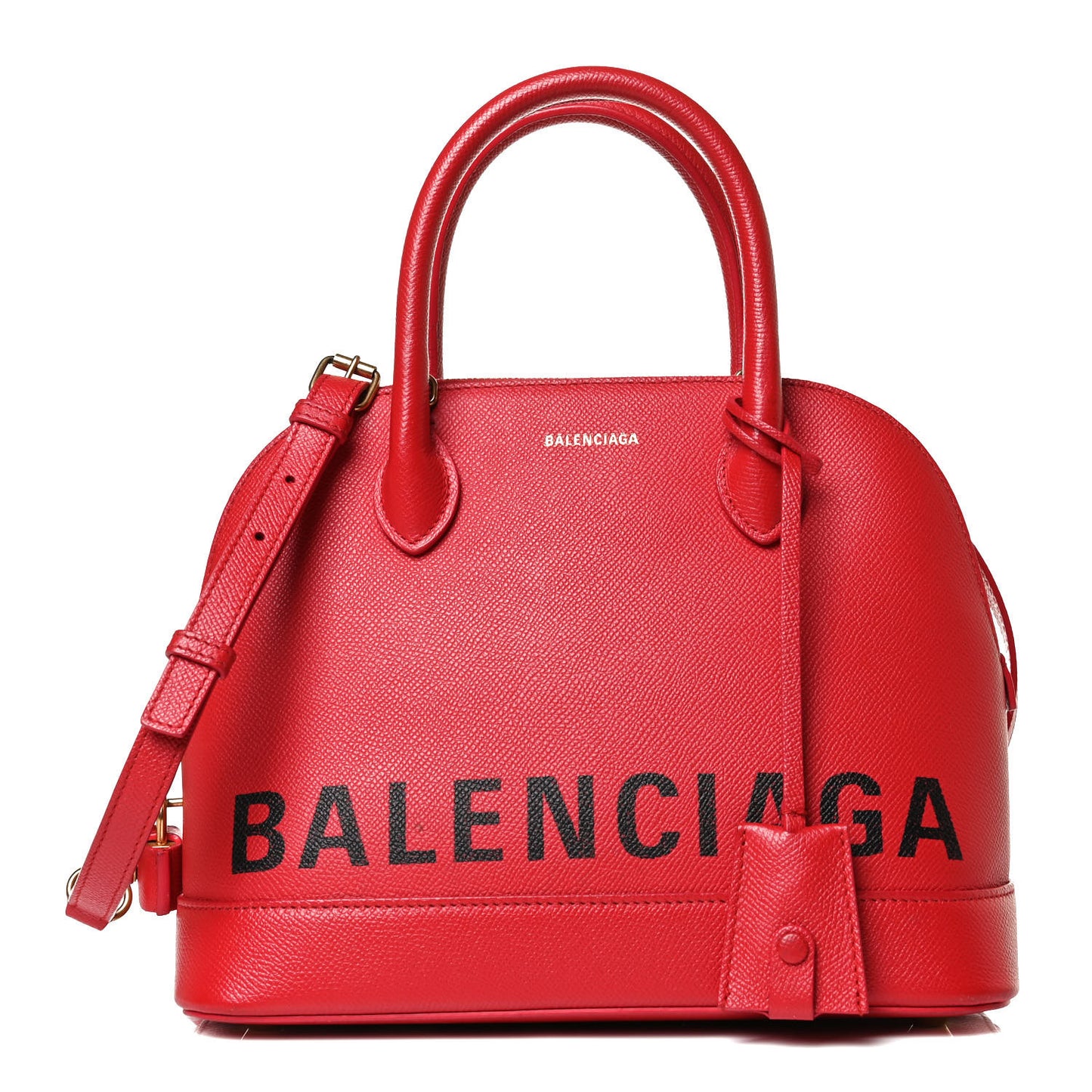 Signature Grained Calfskin Logo S Ville Top Handle Bag Rouge Coquelicot Black