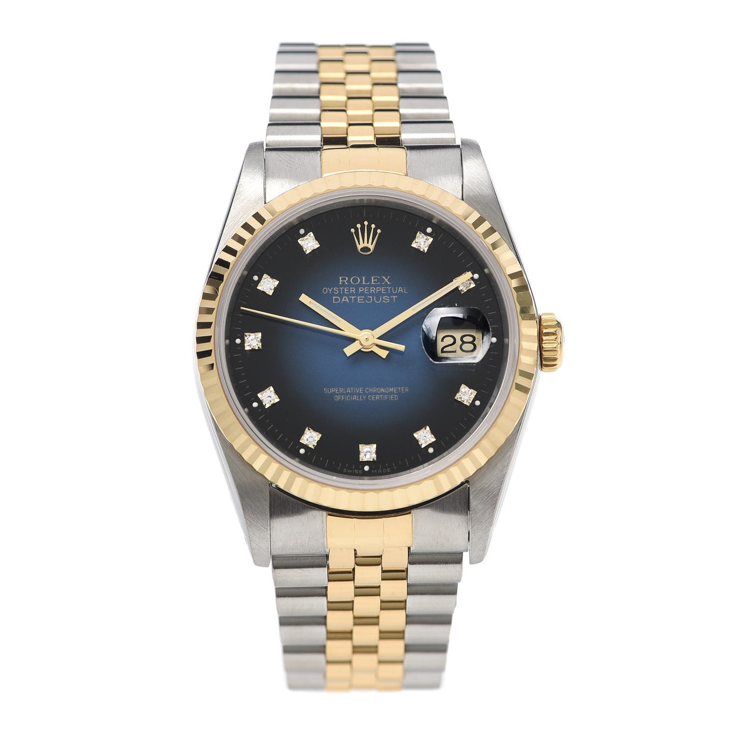Stainless Steel 18K Yellow Gold Diamond 36mm Oyster Perpetual Datejust Watch Blue 16233
