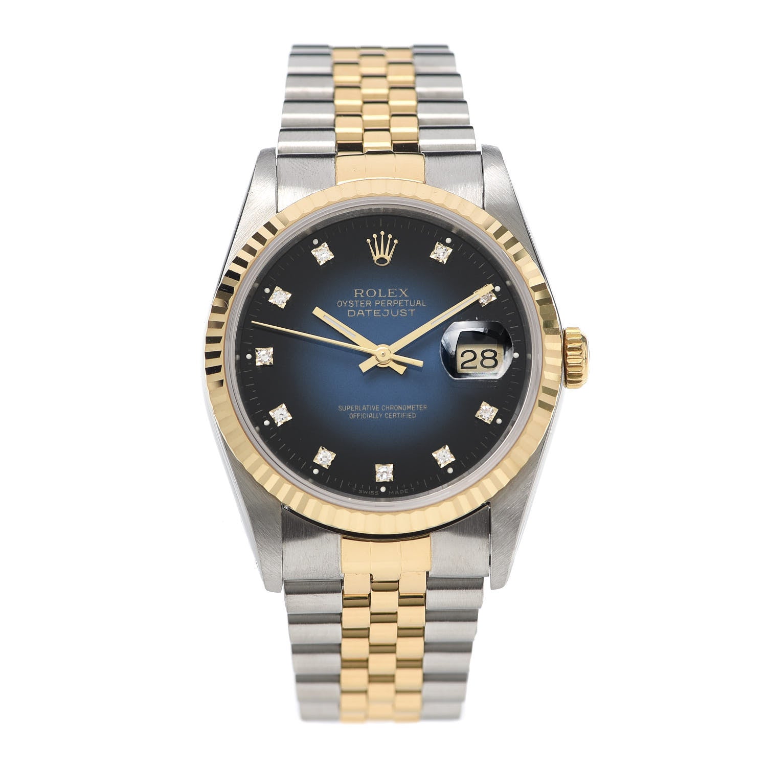 Rolex Stainless Steel 18K Yellow Gold Diamond 36mm Oyster Perpetual Datejust Watch Blue 16233 1 of 5