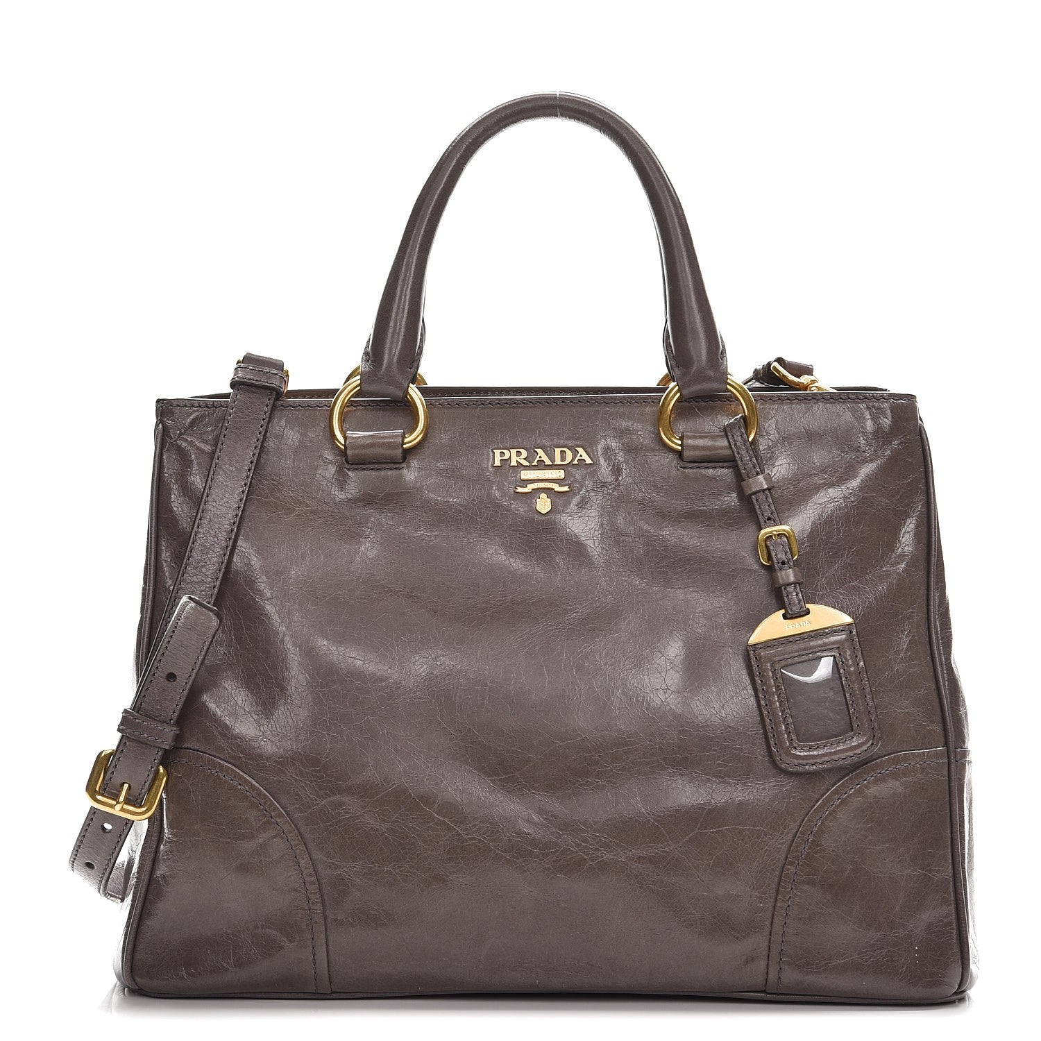 Prada Vitello Shine Top Handle Bag Fumo 1 of 11