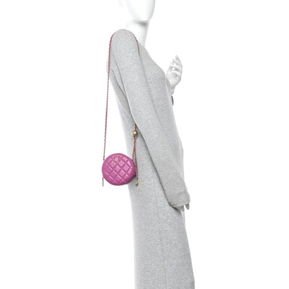 Chanel Lambskin Quilted Round Pearl Crush Clutch With Chain Purple 2 of 13
