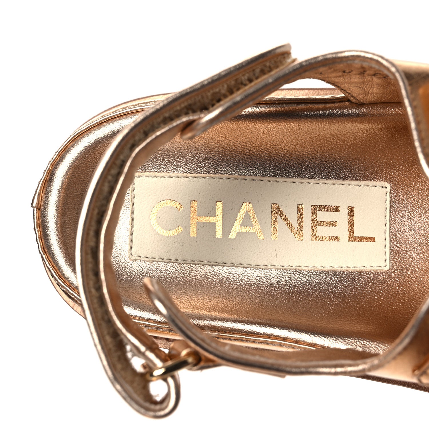 Chanel Metallic Laminated Calfskin Velcro Dad Sandals 36 Golden