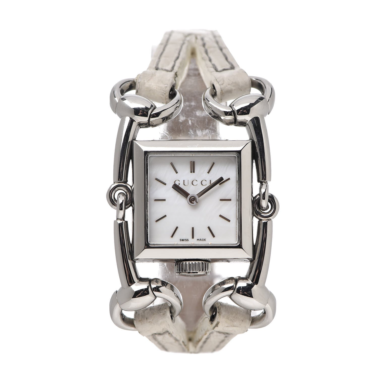 Gucci Stainless Steel Alligator Mother of Pearl 20mm Signoria Quartz Watch 1 of 9