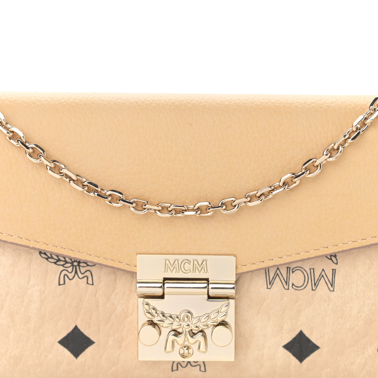MCM Visetos Calfskin Large Patricia Wallet On Chain Beige 7 of 10