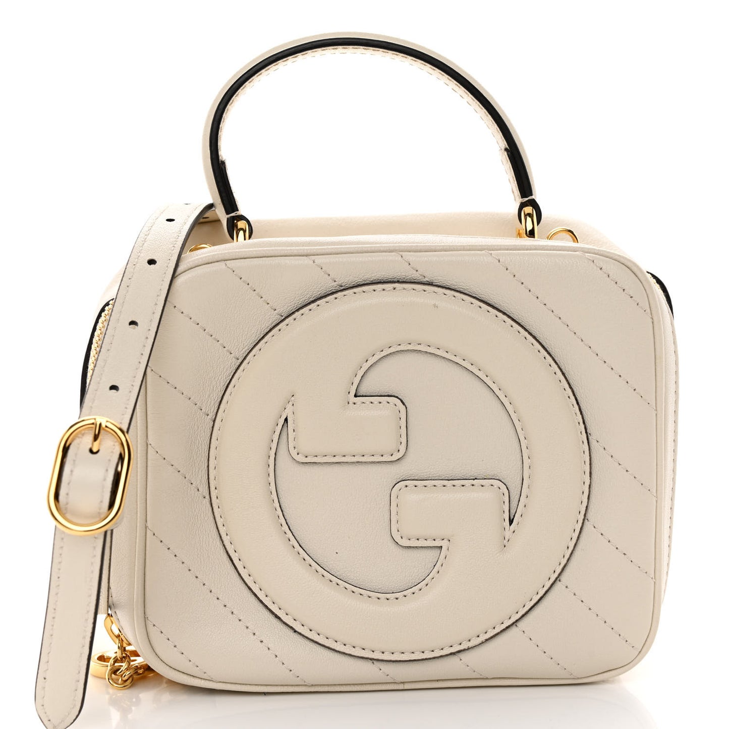 Sakai Be Green Calfskin Diagonal Stitched Blondie Top Handle Bag Mystic White