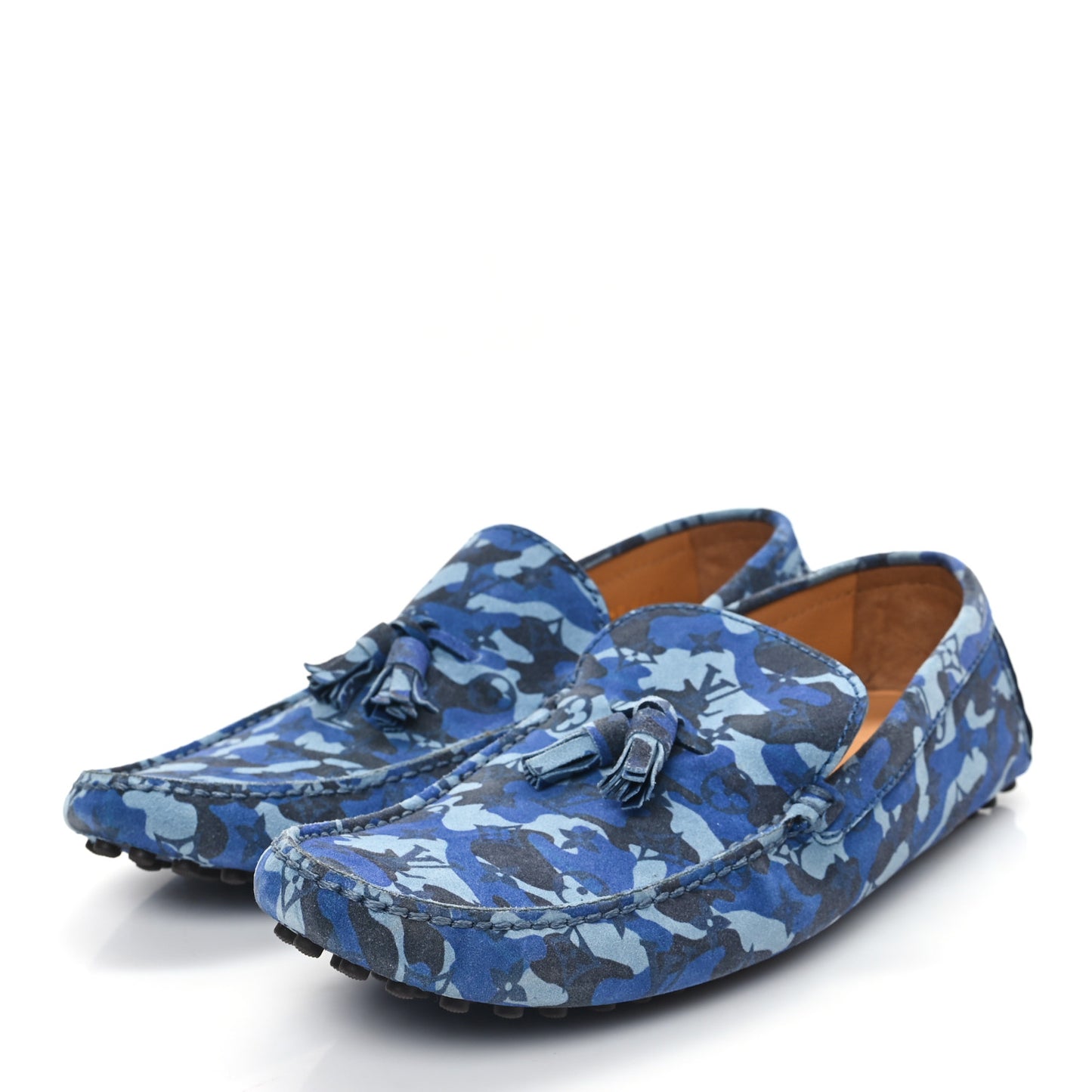 Suede Monogram Camo Mens Driver Mocassin 9.5 Blue