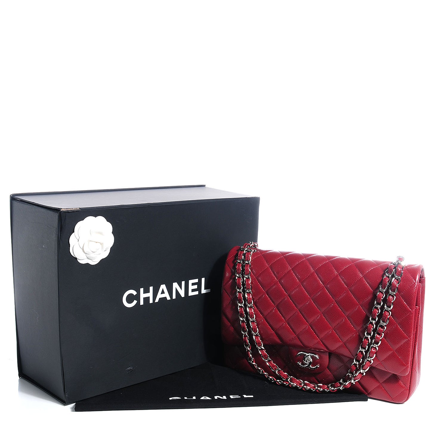 Caviar Quilted Maxi Double Flap Red