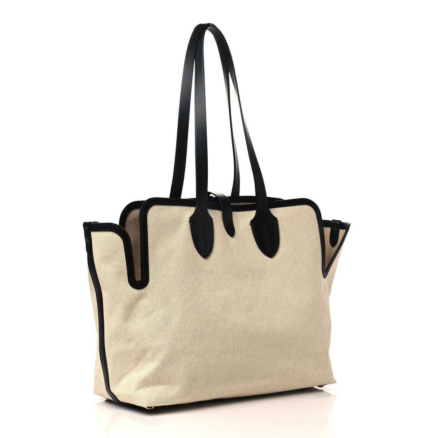 Cotton Soft Canvas Calfskin Medium Belt Tote Natural Black