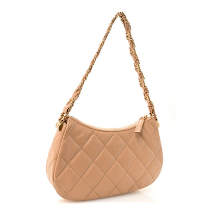 Chanel Crumpled Calfskin Quilted Braided CC Hobo Beige 3 of 11