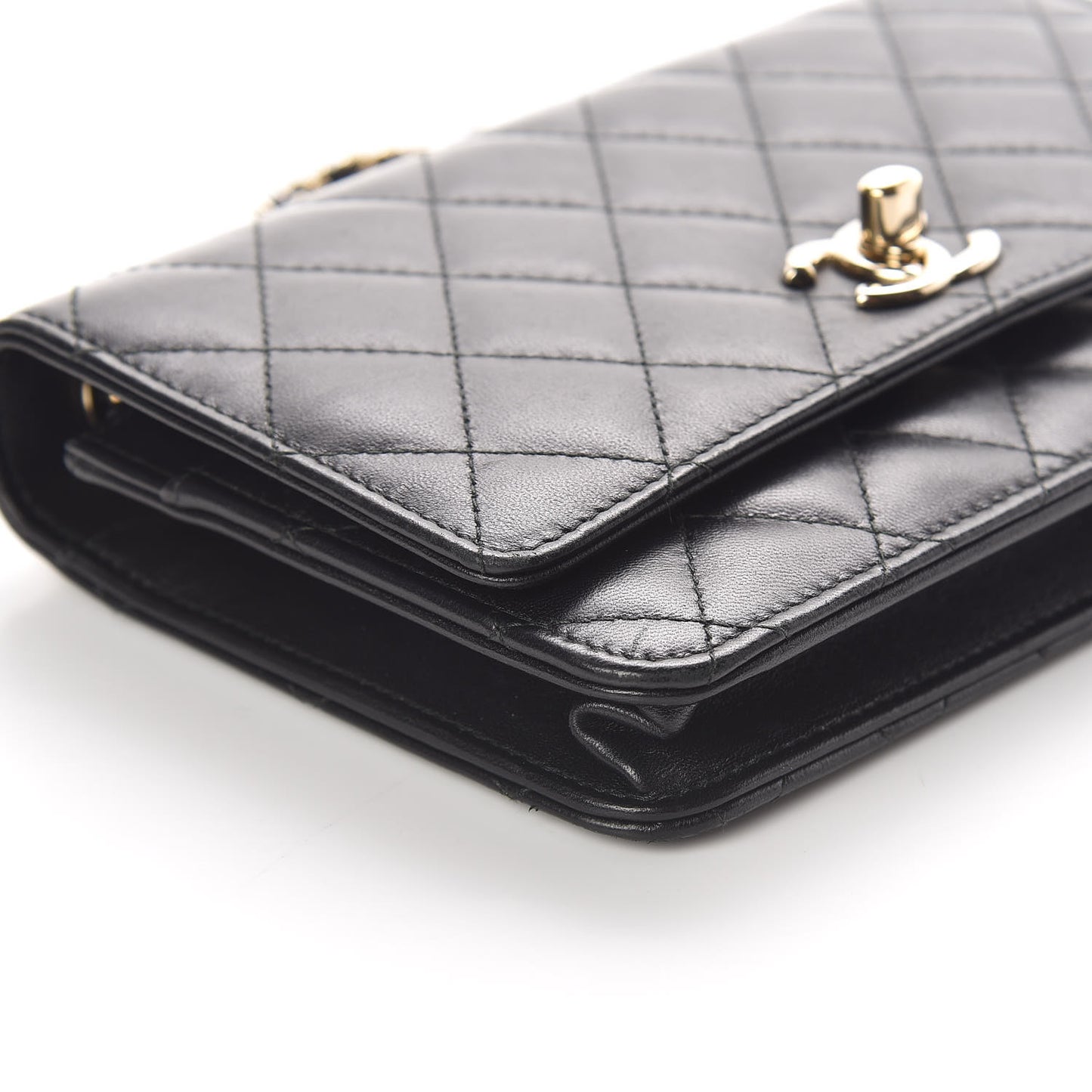 Lambskin Quilted Trendy CC Wallet On Chain WOC Black