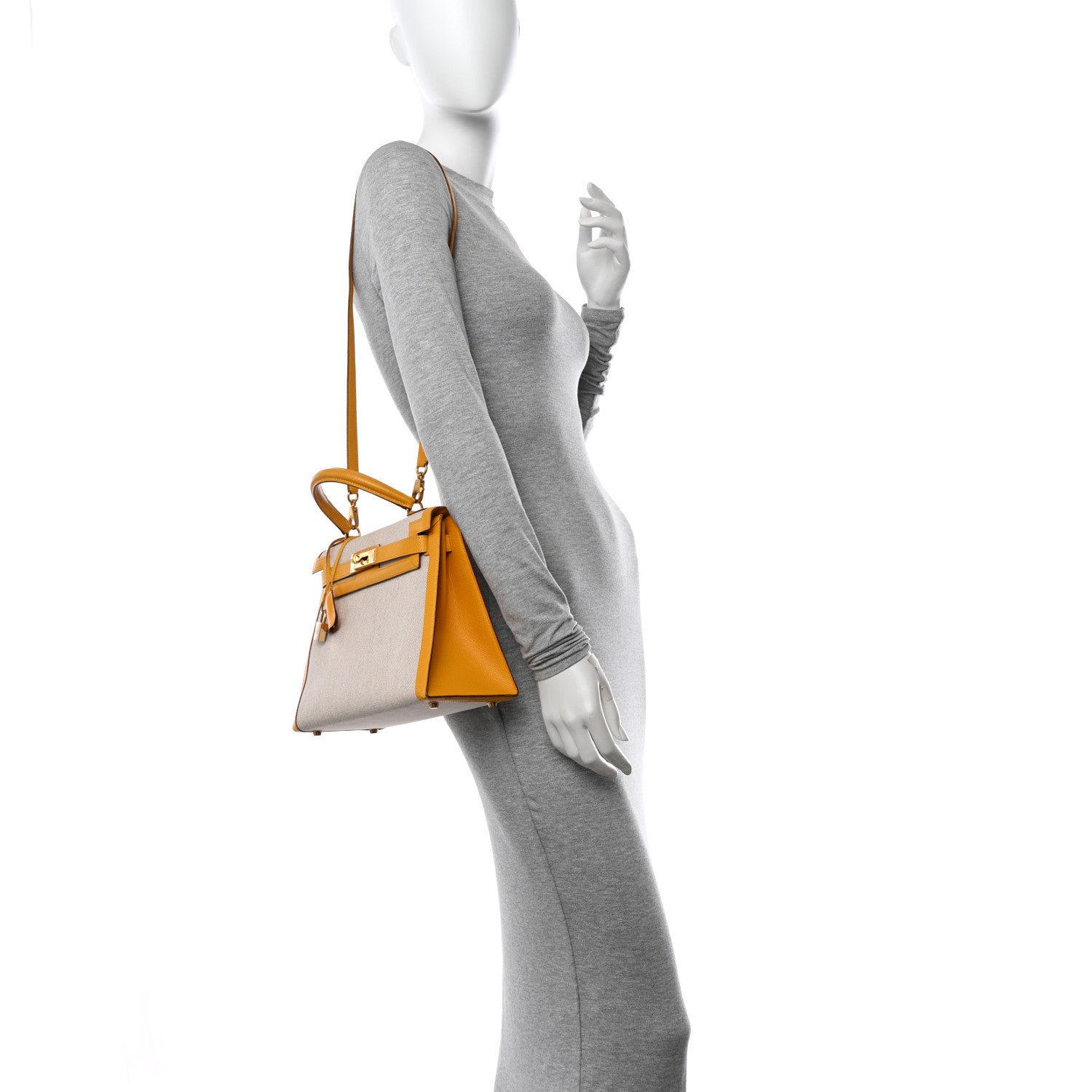 Hermes Toile H Epsom Kelly Sellier 28 Ecru Jaune Sable 2 of 12